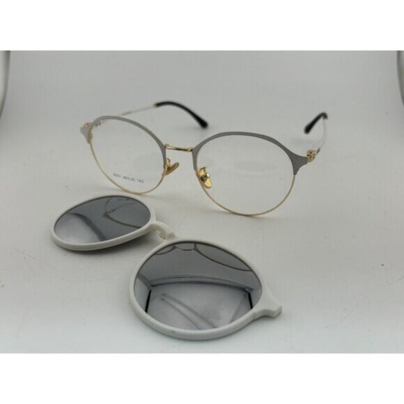 Round Clip-On Model 8031 48-20-142 White & Gold Sunglass / Eyeglass Frames - Picture 1 of 6
